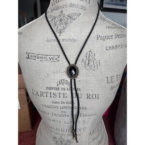 Gothic Black Cross Bolo Tie with Braided Cord & Antique Brass Tone